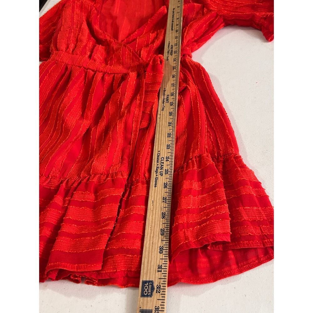 Hello Molly Red Wrap Mini Dress Flutter Sleeve MEDIUM Summer Rodeo Festival - Picture 4 of 10